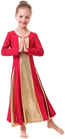 Ibakom Little / Big Girls Metallic Gold Liturgical Pohvala plesna haljina Labavi fit full dužina obožavanja tunika Circume kostim
