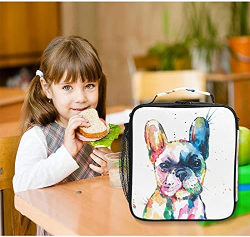 Hmzxz akvarelna torba za ručak francuski buldog kutija za žene Teens Girls Cooler izolovana torba za ručak Tote Freezable naramenica
