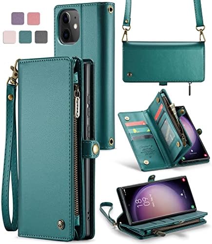 Asapdos iPhone 12 mini novčanik, Retro PU kožna torbica za ručni zglob sa magnetnim zatvaračem, [RFID Blocking] držač kartice i postolje za muškarce žene plavo-zelena