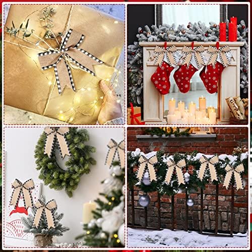 18 komada božićna burlap plaid luk 5 x 4,3 inčni božićni bivol plašten luk gingham craft lukovi ukrasni lukovi ukrasni crta od vijenac