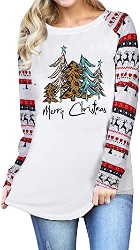 Ženska božićna dukserica Leopard Xmas Tree Ispis bluza Smiješna slova Grafički vrh Dugih rukava Majica Pulover Tee
