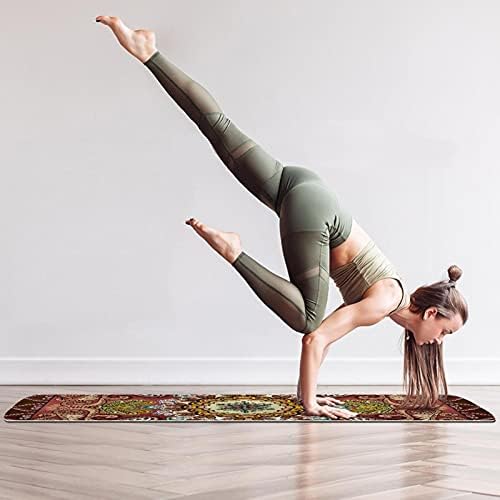 6mm Extra debela prostirka za jogu, Mandala Retro Sažetak Indijski Florals Print ekološki prihvatljivi TPE prostirke za vježbanje Pilates Mat sa za jogu, trening, osnovnu kondiciju i vježbe na podu, muškarci & žene