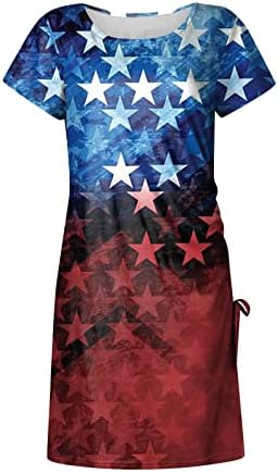 Četvrta haljina za majicu Žene kratkih rukava Patriotska američka zastava Crewneck midi haljina Ljetna strana proreza Bodycon haljina