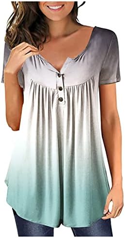 2023 Ljetna modna majica za žene cvjetne tuničke vrhove za nošenje s tamkama s kratkim rukavima V izrez sakrij trbuh majice
