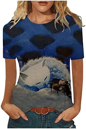 Ljetne vrhove Crewneck košulje Casual Trendy Ispis Kratki rukav Torbinski Tunnic Regular Fit Tenk The Tee Bluza za žene