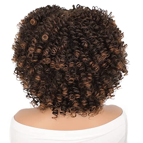AISI kosa Afro kovrčava perika sa šiškama tamno smeđe miješane plave perike Kinky Brown Highlights Sintetička perika dužine ramena