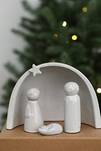Wondrous 'Deco Porcelain Nativity Scene, keramička Sveta porodica Mini Roditeljice, male moderne ukrase za božićne ukrase u zatvorenom