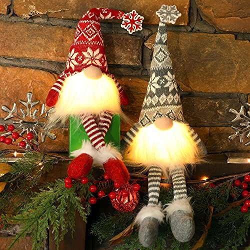 JUEGOAL 2 PACK Svijetli božićni gnomi s visećim nogama, 19.5inch ručno pušana plišana skandinavska švedska Tomte, svijetli za odmor