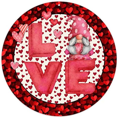 Okrugli aluminijski metalni znak Valentinovo voli gnome metalni zidni dekor crvene ružičaste tačke pruge metalna vijenca metalna ploča potpisuje obris srca za dnevnu sobu