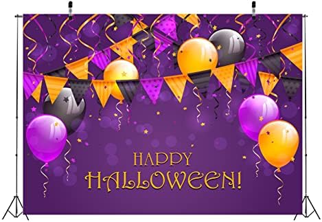 Loccor 9x6ft tkanina Happy Halloween Pozadina zastavice baloni Streamers Confetti Violet pozadina Party rođendan Banner Baby tuš dekoracije
