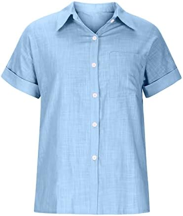 Ljetna majica LETHER za žene plus veličine Henley košulje Dugme s kratkim rukavima, čvrsti tunički vrhovi sa džepom