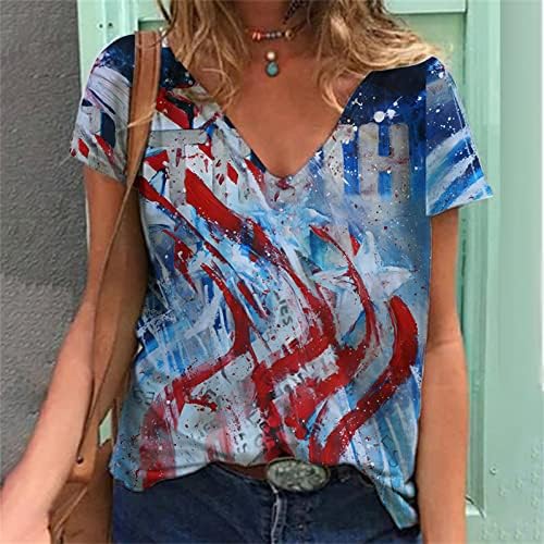 Žene USA majice zastava 4. jula Kratki rukav Crewneck vrhovi Dnevne košulje za neovisnosti Twirts Vintage Stars Stripes Bluzes