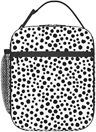MDMEI Crna Polka Dots torba za ručak za žene izolovana izdržljiva višekratna hladnjača kvadratna torba za ručak za posao na otvorenom