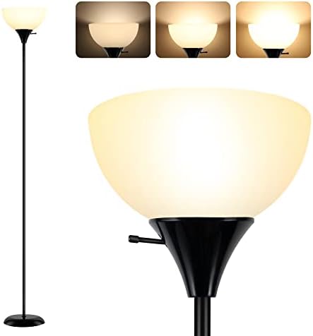 Podna lampa za dnevni boravak, Industrijska podna lampa sa 3 nivoa Zatamnjive svjetline, bijeli abažur otporan na pad, stajaća lampa
