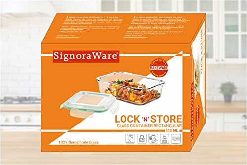 Signoraware Lock ' N ' Store visoko Borosilikatni stakleni kontejner za sigurno staklo pravougaonog 640ml, Clear