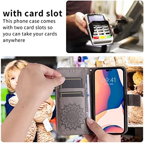 Xyx torbica za novčanik za Samsung A20s, reljefni suncokret PU kožni Telefon Flip Cover sa slotovima za kartice funkcija postolja za Galaxy A20s SM-A207, siva