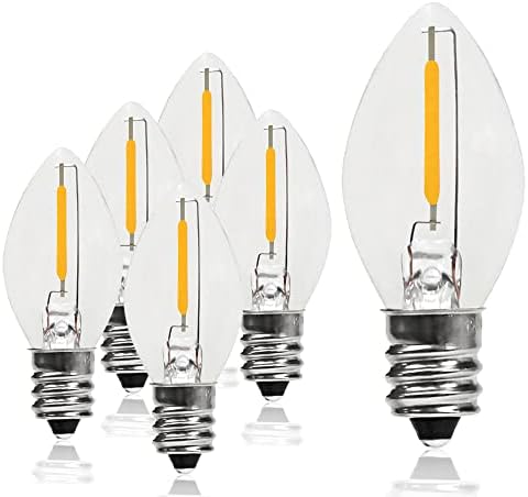 Meilux vodootporne LED noćne sijalice kandelabra sijalice C7 E12 LED Sijalice 0.6 W ekvivalentno 7W toplo bijele 2700k svijeće & lusteri zamjenska sijalica prozirno staklo Vanjska žičana svjetla 6 pakovanje