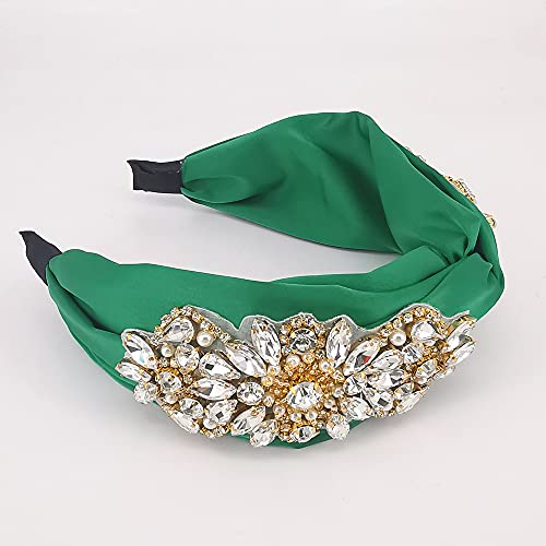 QTMY Fashion Headbands Crystal Gemstone Pearls Hair Accessories Head Band Headwear za žene, Green