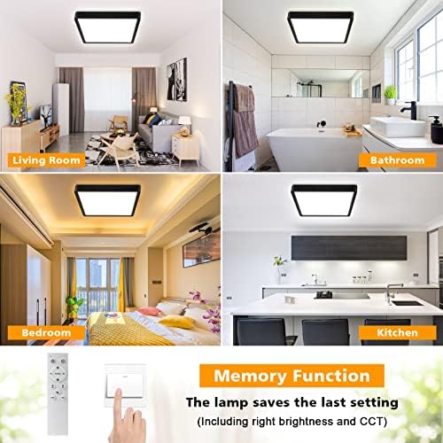 Unicozin Zatamnjena LED Flush Mount plafonska lampa sa daljinskim upravljačem, 3000k-6000k promjena boje, 12inch 24W 2200LM, kvadratna