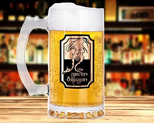 Green Zmajeva staklena krigla. Gospodar poklona prstenova. Green Dragon Pub inspiriran tankard. Hobbit krig. Prilagođeni pivski steini.