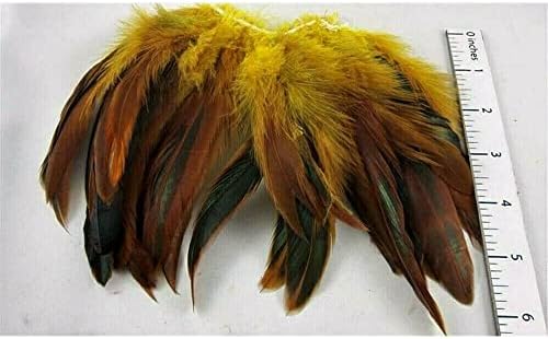 50 Kom Rooster Schlappen Feathers Half Bronze-Dyed Yellow-Strung-6