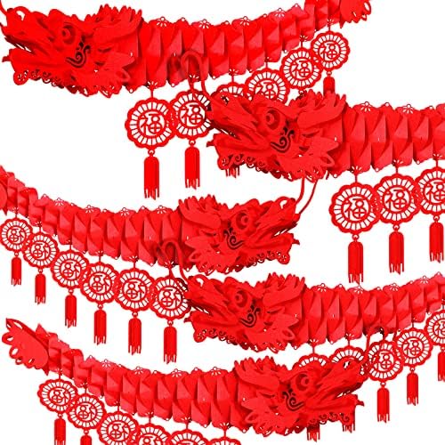Jeceri 5 kom 3D Kineska novogodišnja zmaj Viseći ukras ukrasa Garland Lunar Novogodišnji ukrasi za stropne kuće u zatvorenom vanjskom ukrasom, 5,58 ft