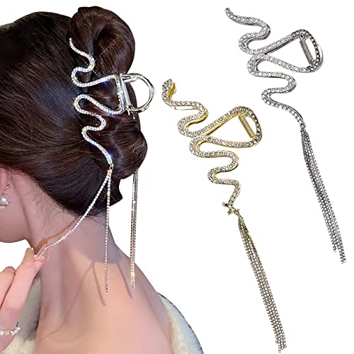 2pcs Snake oblik rhinestone kose kandža za kosu metalni francuski srebro i zlatni kandži sa kopčom Luksuzni resi Metalni pribor za