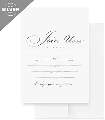 Bliss Collections 25 pozivnica sa kovertama za sve prilike, srebrne pozivnice savršene za: vjenčanja, mladenke, angažman, rođendansku
