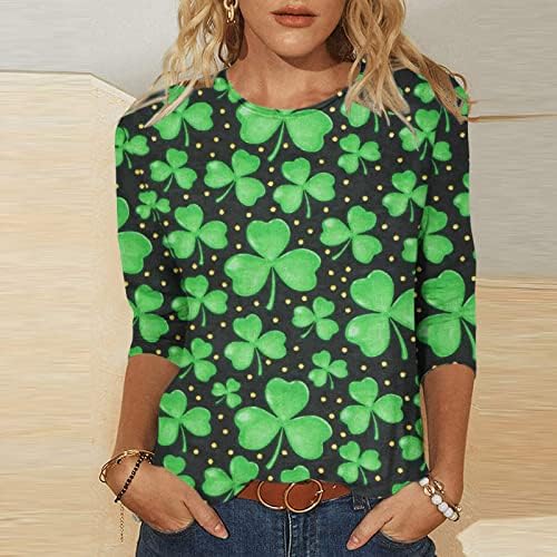 Dnevne majice Svetog Patricka za žene 3/4 rukava ST PATRICKS Dnevni gnomi vrhovi grafički teas Crewneck pulover modne bluze