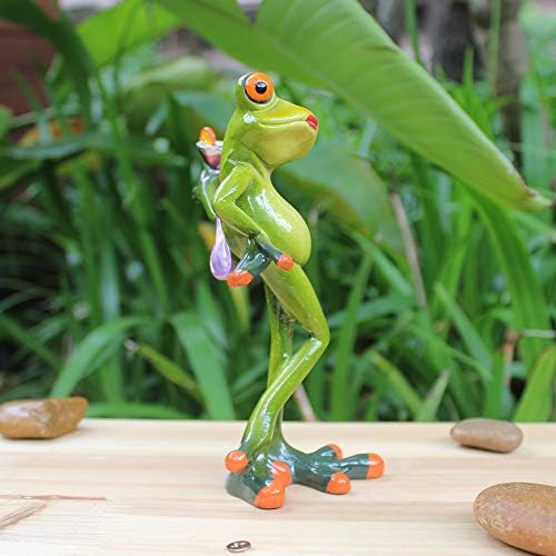 3D Creative Frog Decor, Lady Frog figurica Držanje koktela, Novelty Animal Frog Statue smola za ukrašavanje ureda