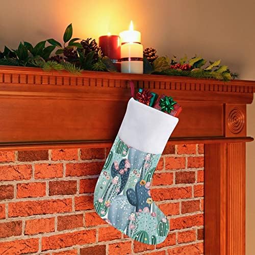 Prekrasan pastelni vintage kaktusi Božićne čarape za čarape sa plišanim kaminom visi za Xmas Tree Decor Decor