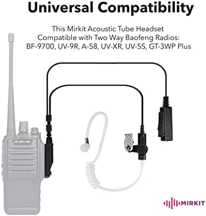 MIRKIT slušalice prikrivene akustične cijevi Radio slušalice sa mikrofonom za dvosmjerne radio stanice sa ojačanim kablom, kompatibilne sa: Baofeng UV-9R Plus, BF-9700, A-58, UV-XR, UV-5S, GT 3 WP