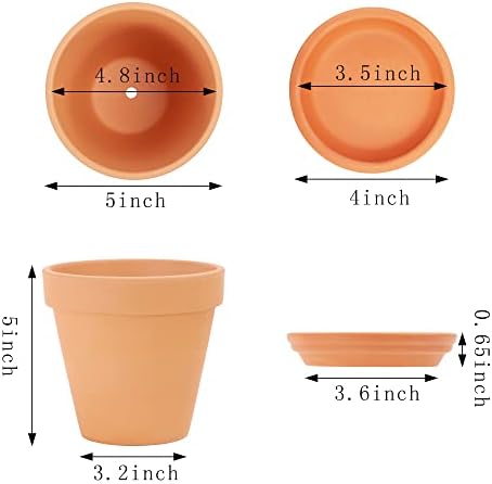 Fengson Terra Cotta Posus sa tanjurom - 6 pakiranja 5 inča Clay Pot keramičke keramičke posude sa platnim kaktusom saksije za saksije