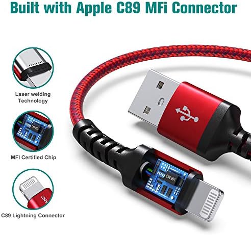 Tera Grand - Apple C89 MFI certificirana munja do USB pletenica za iPhone 14/13/12/11 Pro Pro Max Plus Mini, SE XS MAX XR X, 8/7/6