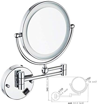 Zidno montirano ogledalo sa LED svjetlima, dvostrano zrcalo za šminkanje za kupatilo, dvostrano proširivo, okretni 360 stepeni, za