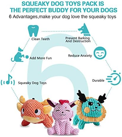 Uniwiland Najnovije škkne plišane igračke za pse za štene, 3 pakovanja izdržljive punjene životinjske plišane igračke za žvakanje