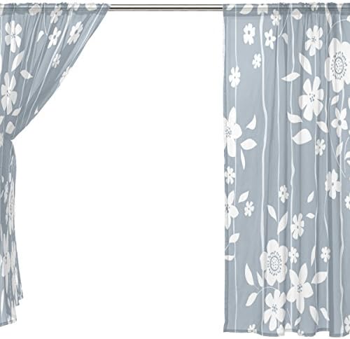 Cvjetna besprijekorna cvjetna pozadina Poluista zavjesa prozor Voile Drapes Panels Liječenje-55x78in za dnevnu sobu Dječja soba, 2