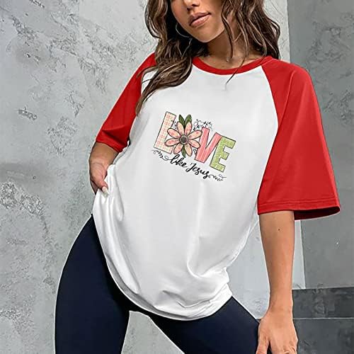Ženska modna ljetna casual majica Crewneck kratki rukav ljubavni slovo Ispiši casual labav grafiku za tinejdžere crvene boje
