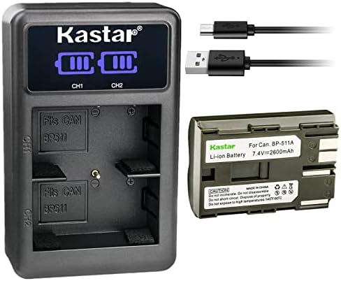 Kastar 1-Pack BP-511A baterija i LED2 USB punjač Kompatibilan sa Canon BP-508 BP-511 BP-511A BP-512 BP-512A BP-514 BP-522 BP-535 baterija,