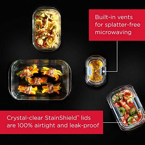 Rubbermaid 10-dijelni brilliance kontejneri za skladištenje hrane sa poklopcima, 1.3-Cup, Clear/Grey & amp; Brilliance Glass Storage 3.2-Cup kontejneri za hranu sa poklopcima, BPA besplatno i nepropusno, srednje, prozirno, pakovanje od 4