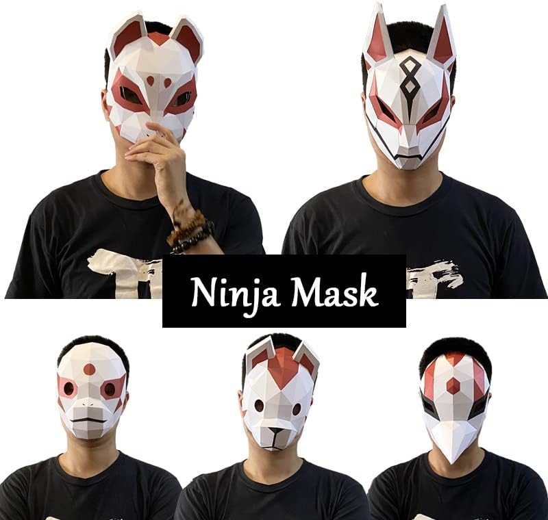 Mumuyilin japanski ninja zečji papir Maska za model Model za kostim Party Cosplay, niski Poly 3D Papercraft Art origami, DIY Craft