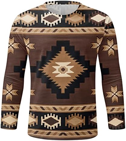 XXBR MENS Workout Majice, Fall Dugi rukav Retro Geometric Aztec Boho Print Slim Fit Crew vrat Casual Sports Thirt