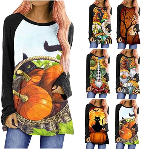 Halloween majice s dugim rukavima za žene - Žene s dugim rukavima Crewneck Dukserice labavi pulover vrhova grafička bluza #