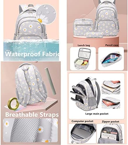 Zhanao Daisy print ruksak set s setovima za ručak u knjizi za tinejdžerske djevojke 3pcs gradijentna školska torba za primarni student