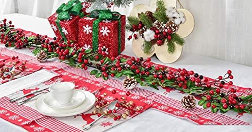LVYDEC Crvena bobica Garland Božićni ukras - 6ft umjetni zelenilo vijenac sa crvenim bobicama i zelenim lišćem za odmor Kamin Stepenice ukrasi stola
