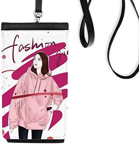 Modna djevojka Slika umjetnička dizajna Ilustracija Telefon novčanik torbica Viseća mobilna torbica Crni džep