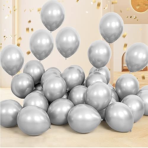 Srebrni metalni baloni, 12 inčni baloni 50pcs, srebrni baloni, srebrni hromirani balon, metalni balon, srebrni baloni za lateks, srebrni balonski galonski kit, srebrni balon chit kit kit
