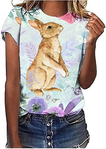 Žene zec je ispisano slatka majica uskrsnica casual kratkih rukava Crewneck Loose Tops Kawaii 3D grafički teže za teen djevojke