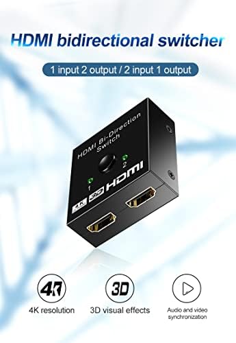 Tianle HDMI razdjelnik, aluminijski HDMI prekidač dvosmjer 1 u 2 ili 2 ulaza na 1 izlazni ručni nosač 4K 3D 1080p Kompatibilan sa