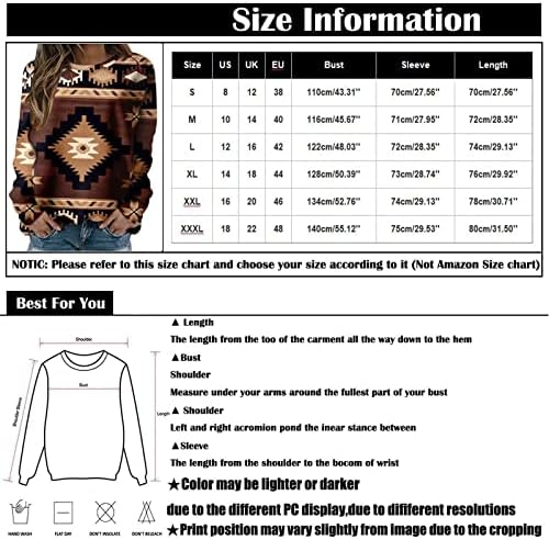 Xiaxogool Western Aztec Košulje s dugim rukavima za žene Plus veličine Grafički teži preveliki Crewneck Dukseri2023 Ljetni vrhovi